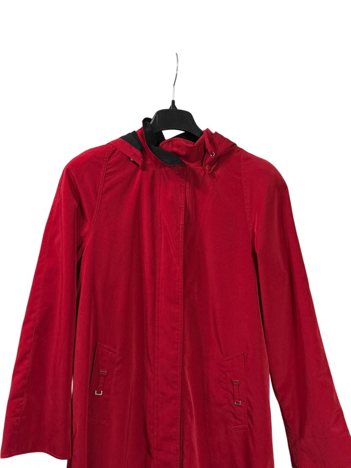 Gabardina vintage Y2K Regent Park para mujer roja con capucha 8 Longline forro con cremallera Foto 2 de 4