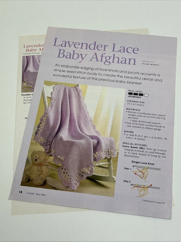 Lavender Lace Baby Afghan Crochet Pattern Pages From Magazine - Image 3 of 4