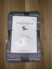 THRESHOLD Flannel Stripe Standard Sham Chambray 100% Cotton Quilted NWT