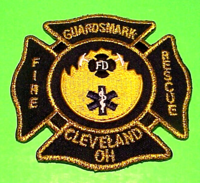 CLEVELAND  OHIO  3 1/2''  ( GLITTER GOLD LETTERS )  GUARDSMARK  FIRE DEPT. PATCH