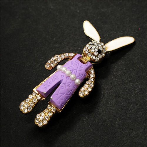 New Purple Resin Cute Rabbit Pearl Crystal Fashion Women Charm Brooch Pin - Picture 4 of 4