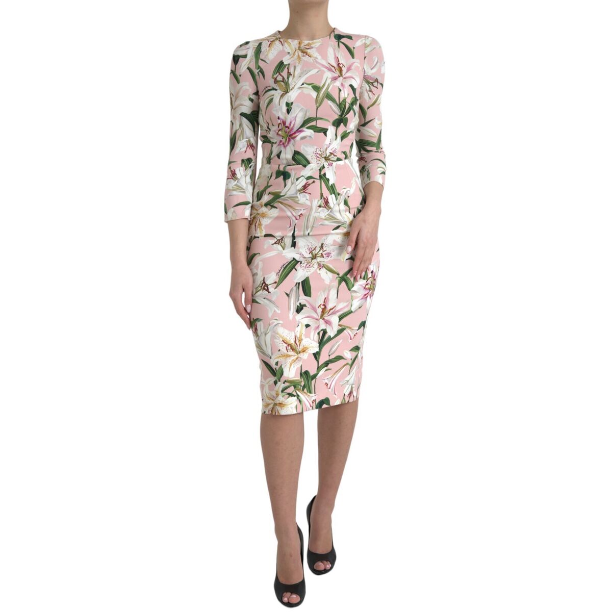 DOLCE & GABBANA Dress Pink Lily Viscose Sheath Stretch Midi DOLCE & GABBANA Dress Pink Lily Viscose Sheath Stretch Midi