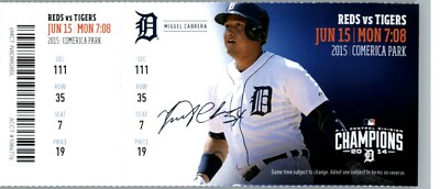 Reds vs Detroit Tigers 6/15/2015 Full Ticket - Cabrera 2 H ~ ANIBAL SANCHEZ 7 K