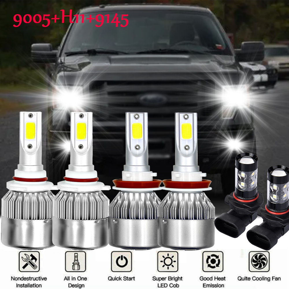 For Ford F-150 2015-2019 6K LED Front Headlight Hi/Lo Beam+Fog Light Bulbs Combo