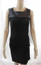 Halston Heritage Black Leather Detail Dress Size 4