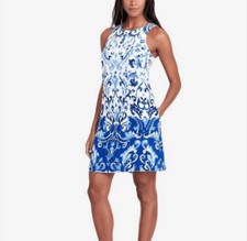 Lauren Ralph Lauren Sleeveless Floral Print Blue/white Sheath Dress Size 8 G13