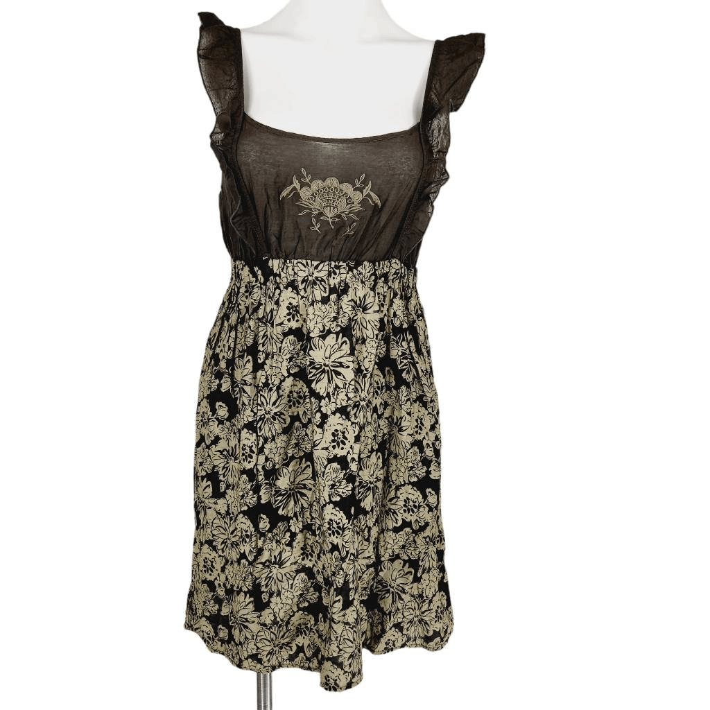 Mine ruffle smock dress brown tan Size small | eBay Mine ruffle smock dress brown tan Size small | eBay