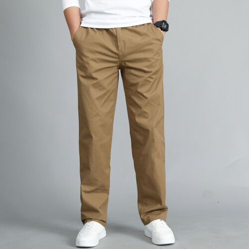 Spring Men Business Khakis Pants Waist Work Chino Straight Leg Trousers Formal - Picture 1 of 20
