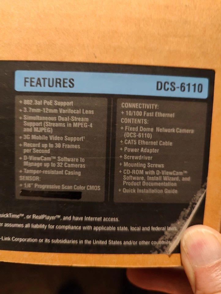 DLink Fixed Dome PoE Network Camera DCS‑6110 - Image 3 of 3