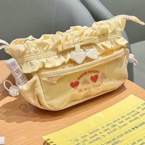 Canvas Pen Bag Heart Shape Stationery Bag Cute Pencil Case Student - Picture 8 of 8