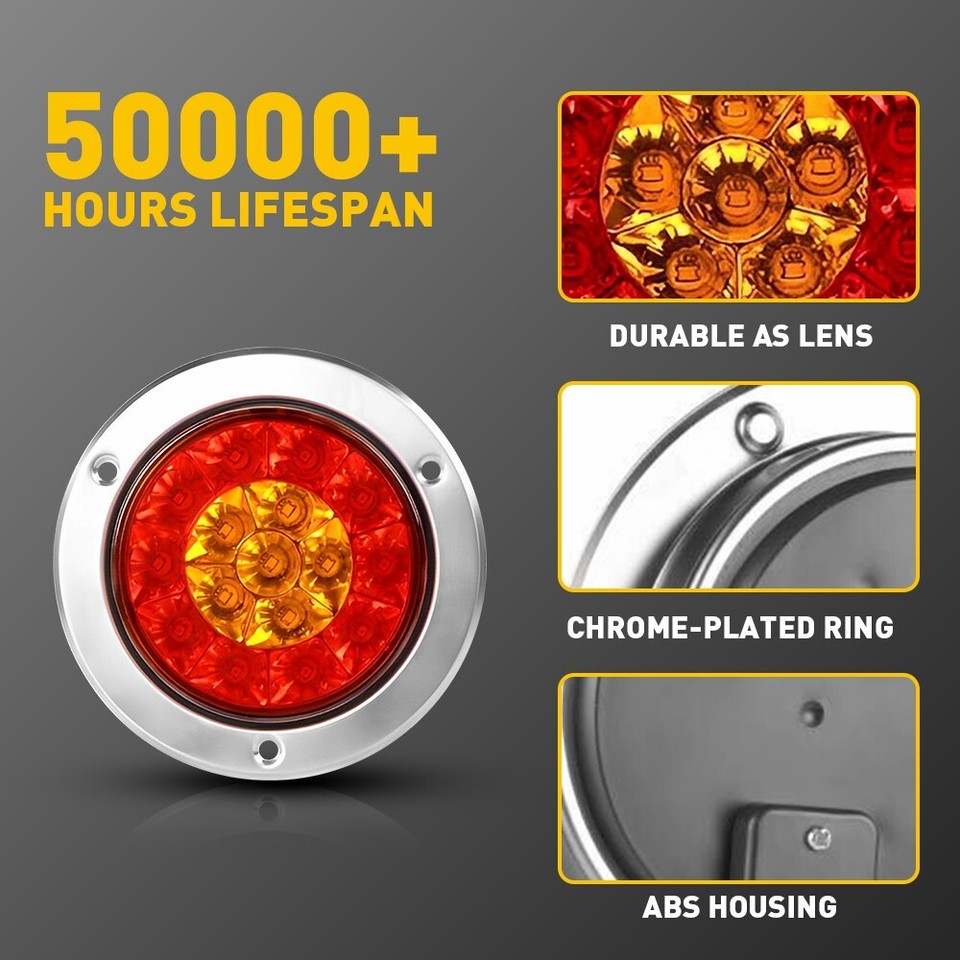 24 LED 4" Round Truck/Trailer Tail Stop Turn Break Lights Chrome Grommet 🔥 NEW GAMA Truck Lighting Line 💯 12/24V In 3 Colors ℹ️ For More Info. Send Us A DM. We - Foto 4