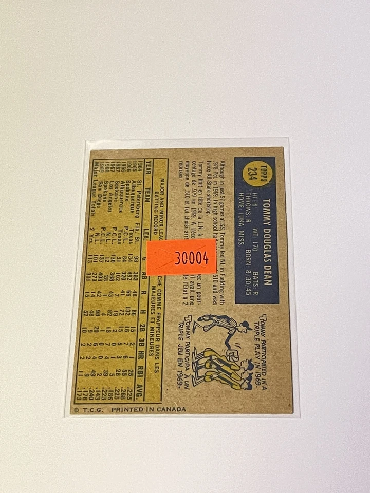 1970 O-Pee-Chee #234 Tommy Dean **030004 - Image 2 of 2