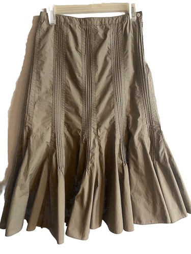 Gerard Darel Damen kleiner Rock Gr. 38 hellbraun taupe Baumwolle Seitenreißverschluss Rüschen A-Linie