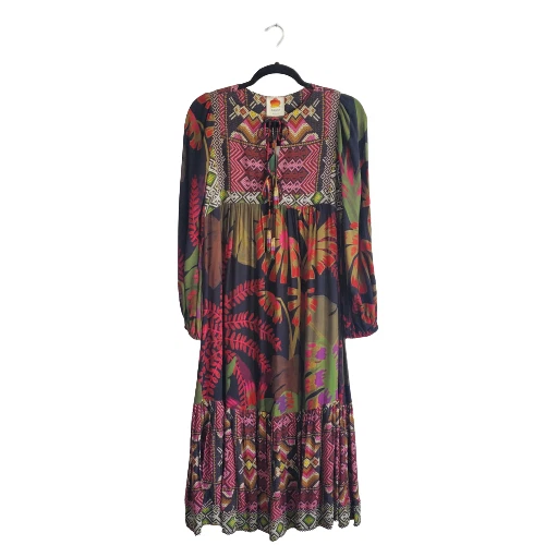 VETEMENTS Abito midi Farm Rio donna foresta tropicale manica lunga scollo a V taglia XS