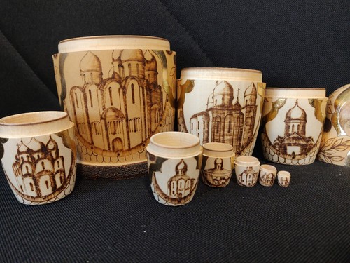 Russian Nesting Doll Ceprueb Nocag 10 Piece Hand Painted Cauterized Fleur Palace - Picture 5 of 13