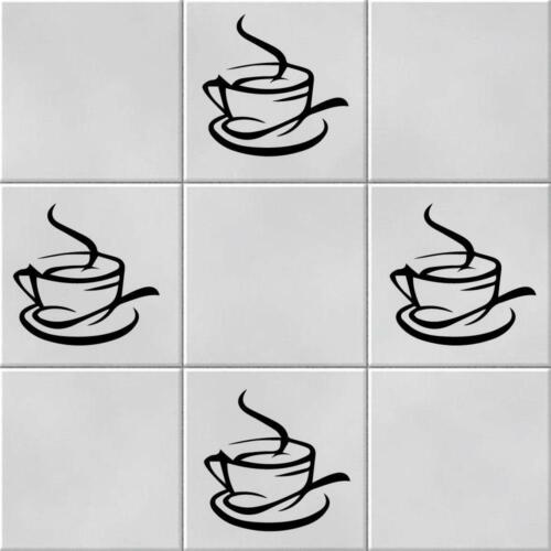Coffee Cup Vinyl Sticker Tile Wall Waterproof Sign Making Kitchen Home Decor - Picture 1 of 15