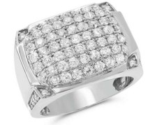 ESTATE 2.88CT ROUND CUT DIAMOND 14KT WHITE GOLD 3D OVAL RECTANGULAR MEN'S RING