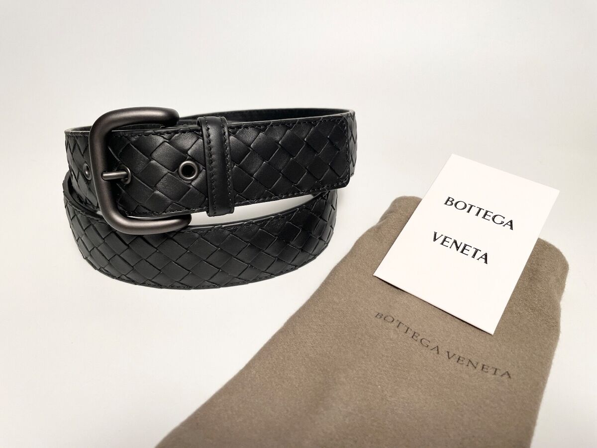 Bottega Veneta Intrecciato Calf Leather Men's Black Belt Bottega Veneta Intrecciato Calf Leather Men's Black Belt