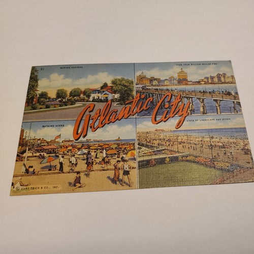 Postal vintage de Atlantic City NJ-Nueva Jersey, Marven Gardens, muelle, océano, c1943 - Imagen 7 de 13