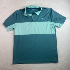 Under Armour Polo Shirt Men's Large Green Heatgear Short Sleeve Performance Golf