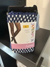 2 Pair Joyspun LARGE Pattern & Opaque Tights Fashion NEW w/tags (Women)