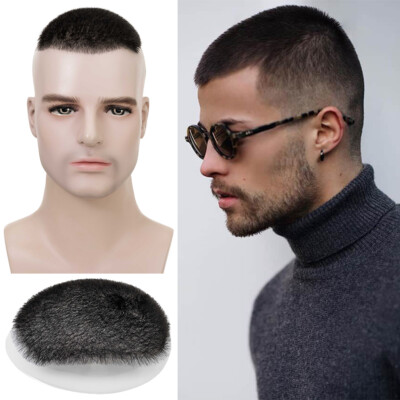 Men's Toupee 100% Remy Human Hair Extensions Hairpiece Topper Buzz Cut 1cm