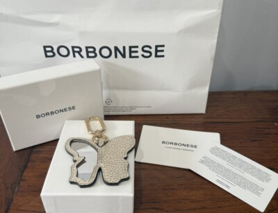 Authentic Borbonese Butterfly Leather Keychain Mirror Bag Clip Made In Italy NEW