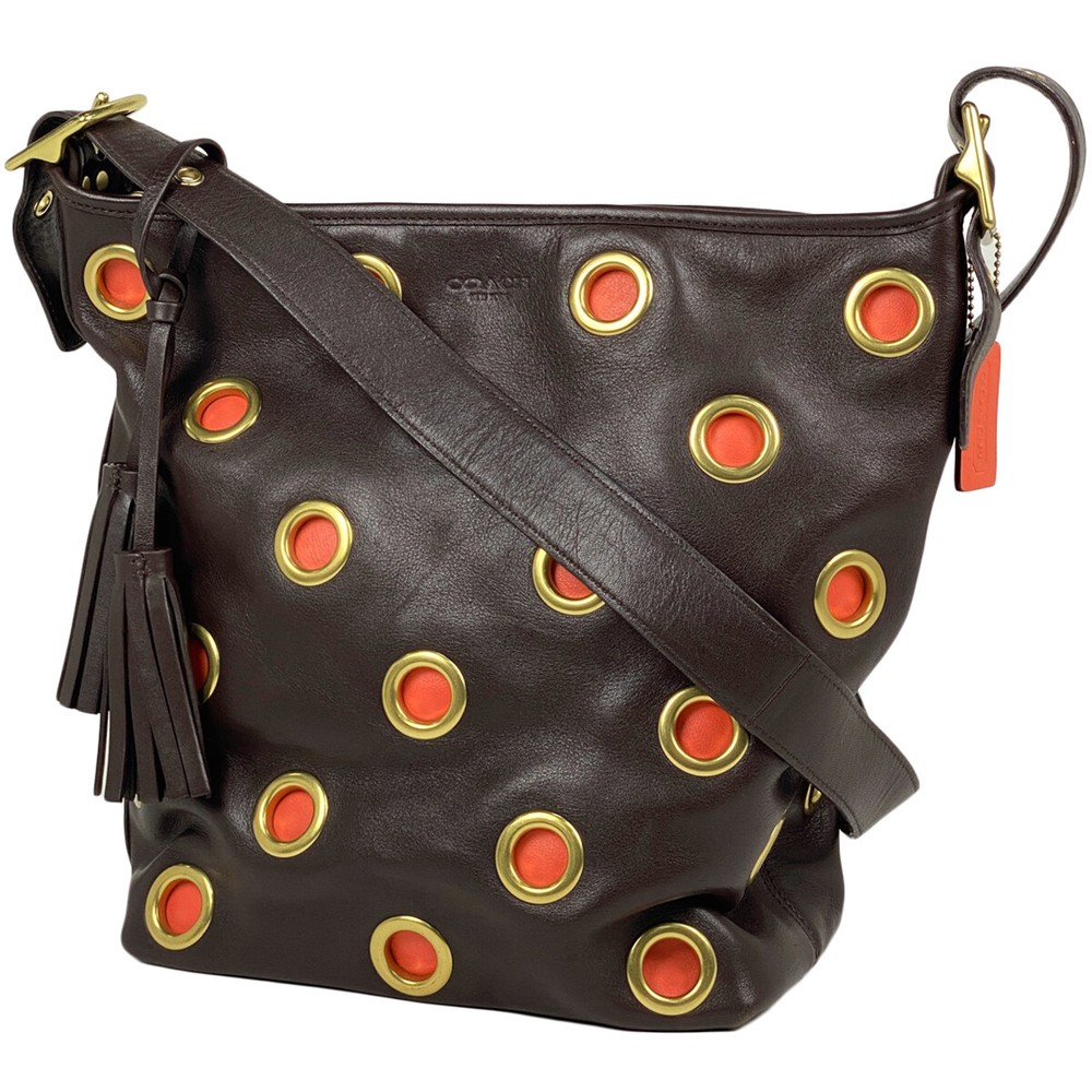 COACH Logo Shoulder Bag Punching One shoulder Shoulder Bag leather Brown 2...