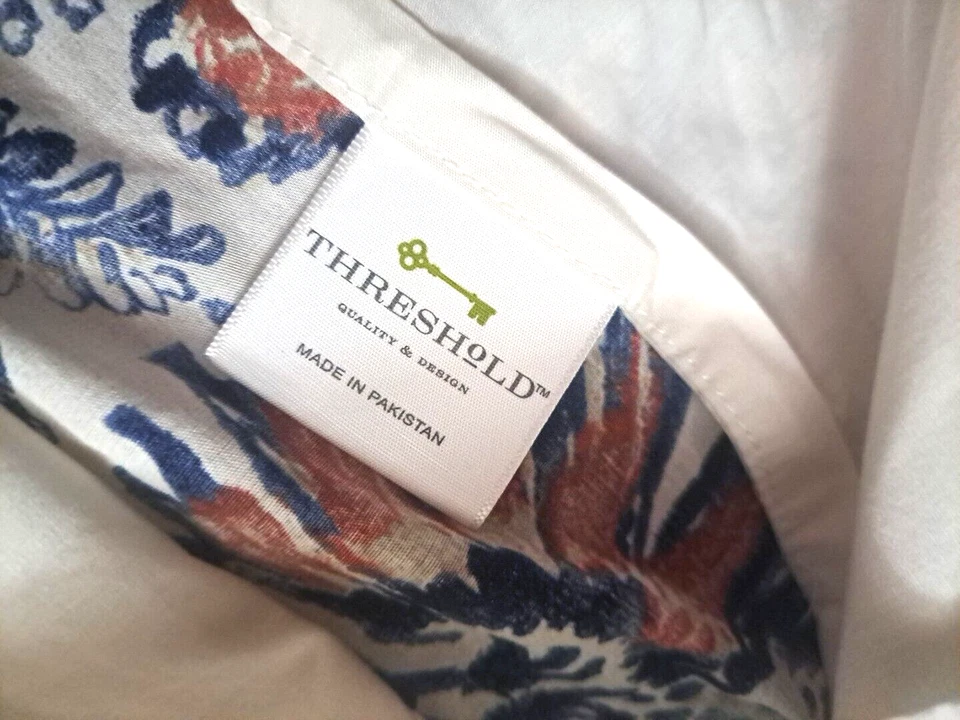 Almohada Threshold King Sham Birdsong Azul Pavo Real Naranja Floral Algodón Boho Foto 4 de 4