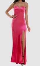 Emerald Sundae Women Juniors' Pink Notch-Neck Satin Leg-Slit Gown Dress Sz XXS