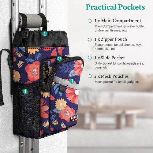 Crutch Accessories Bag Water-Resistant Storage Organizer Tote Bag Zipper Pouch - Picture 4 of 10