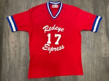 Vtg Spanjian Label - Baseball V-Neck Jersey Made In San Marcos CA USA Red Eye