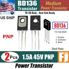 2 Pcs - BD136 PNP Medium Power Transistor | TO-126 | 1.5 Amp 45 Volts | US Ship