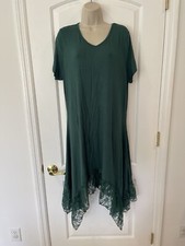Armzplus XXXL Green Vneck Dress Short Sleeve Knit Midi Asymmetrical Hem Lace