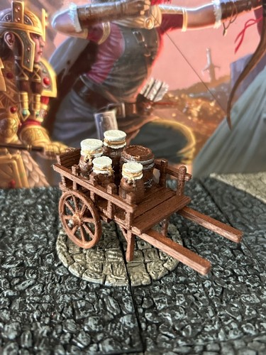 Holzfasswagen 2 Rad Miniatur Dungeons & Dragons D&D bemalt Wagen Stadt