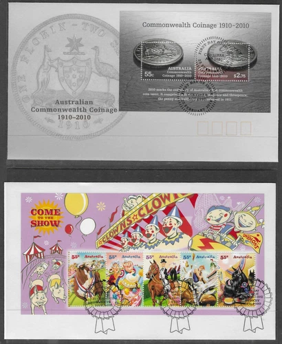 AUSTRALIA 2010 MINIATURE SHEET FIRST DAY COVERS (7 DIFFERENT)     (B166)