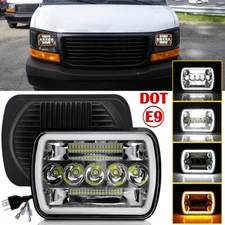 7x6" 5X7 LED Headlight Hi-Lo Halo DRL For Chevy Express Cargo Van 1500 2500 3500