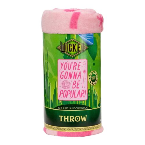 WICKED You're Gonna Be Popular! Glinda Throw Blanket 46" x 60" Pink - Picture 2 of 9