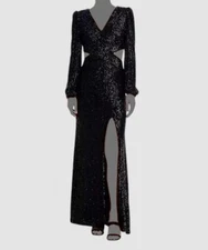 Aqua Womens Black Sequin Cutout Long Sleeve V-Neck Fit&Flare Dress Size 2
