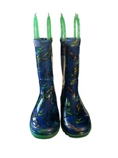 Western Chief Size 7 Toddler Boys Kids Dinosaur Light Up Blue Rain Boots