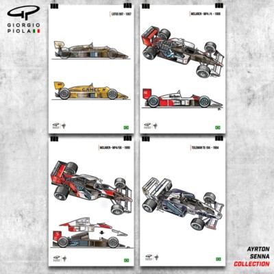 Formula 1 Ayrton Senna 4 Poster Collection Set - Giorgio Piola