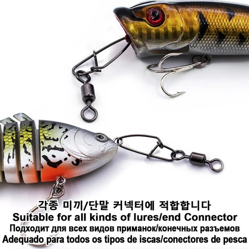 50/100Pcs Rolling Fishing Swivels w/ Interlock Snap Swivel Stainless Steel Snaps - Picture 4 of 20