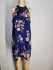 NWT Fantaist Sleeveless Halter Neck Blue Color Casual Shift Dress Size M