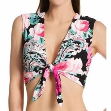 Carmen Marc Valvo Floral-Print Tie-Front Cropped Bikini Top Multi Size L 1167