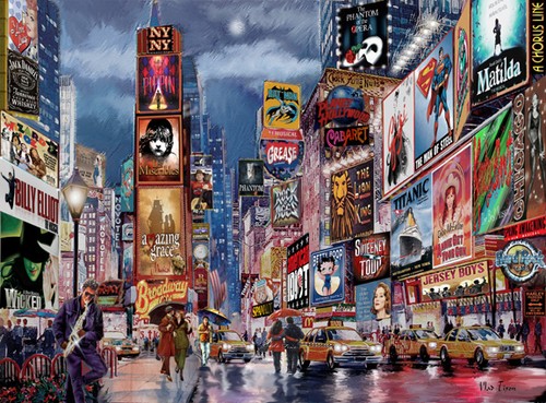 NEW YORK TIMES SQUARE BROADWAY Musical Shows Jersey Boys Wicked 16"x20" Painting