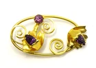 Vtg. Goldtone Amethyst Floral Costume Jewelry Brooch - 06