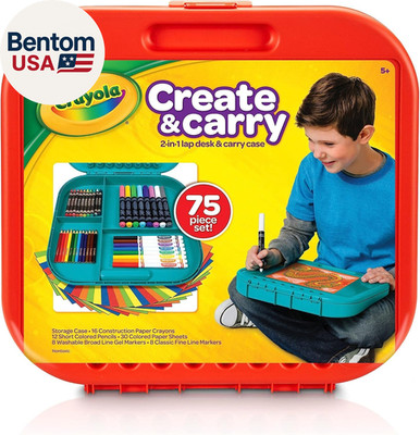 Create 'N Carry Travel Art Set for Kids (75Pcs), 2-In-1 Lap Desk & Carrying Case
