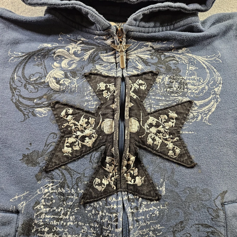 Толстовка с капюшоном Avirex молодежная средняя синяя на молнии графический крест Y2K гранж - Изображение 4 из 4