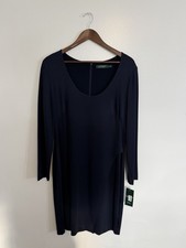 Lauren Ralph Lauren Navy Sheath Dress Size 14 NWT Long Sleeve MSRP $149