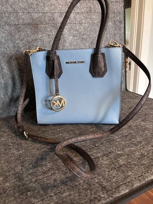 Michael Kors Mercer Medium Messenger Leather Crossbody Chambray Blue/Brown Purse
